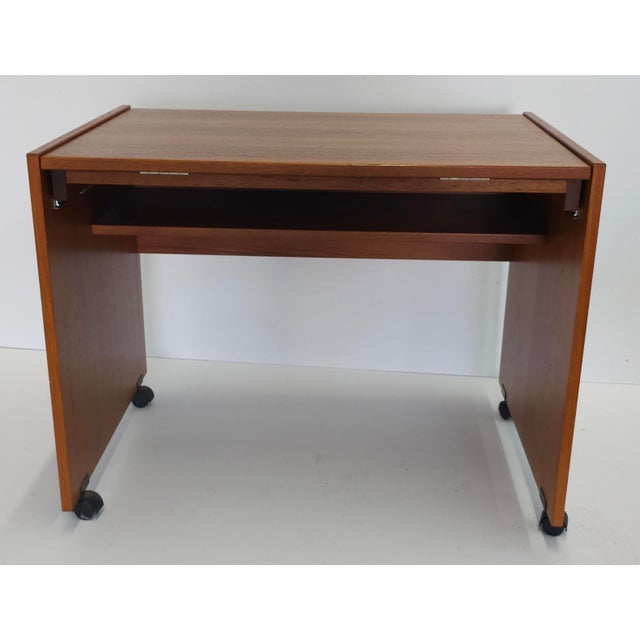 Mid-Century Modern Scandinavian Modern Teak Rolling Pull Out Surface Computer Desk For Sale - Image 3 of 11