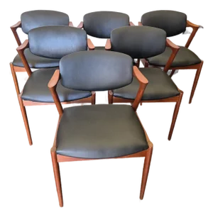 Mid -Century Danish Modern Teak Kai Kristiansen Z Chair # 42 Set 6