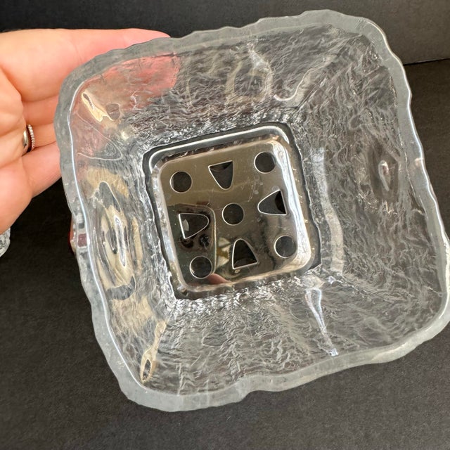 Mid Century Hoya Ice Bucket & Rocks Glasses MCM Frosted Glass Ice Cube Set of 3 For Sale - Image 11 of 12