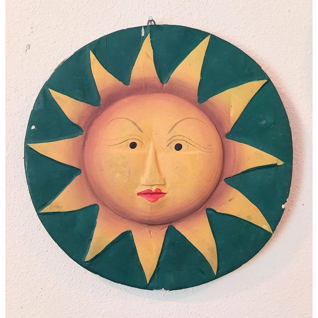 Vintage Mexican Folk Art Moon and Sun Hand Painted Wall Plaque For Sale - Image 4 of 8