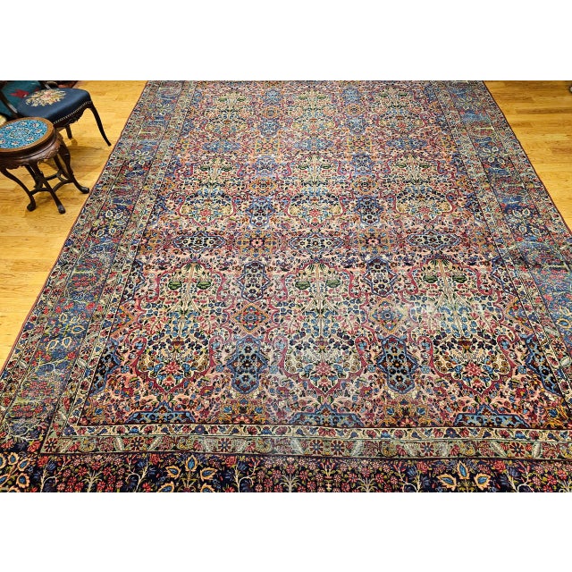 Vintage Oversized Persian Kerman Lavar Rug, Hand-Knotted Wool, Tree of Life Pattern, Red & Blue, 11x15 For Sale - Image 10 of 13