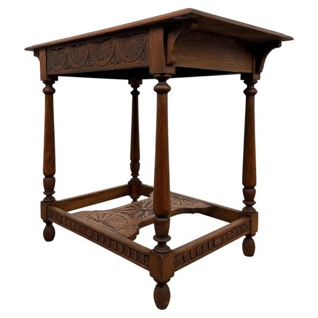 2000 - 2009 19th Century English Carved Oak Side Table For Sale - Image 5 of 10