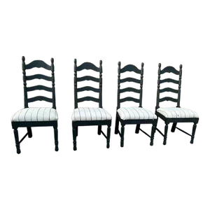 Mid 20th Century Set of Four Rustic Style Ladder Back Upholstered Seat Dining Chairs