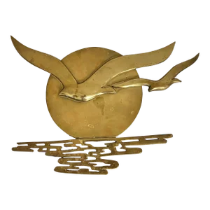 Mid Century Brass Birds in Flight at Sunset Wall Hanging