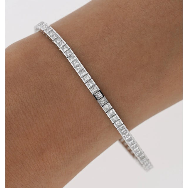 2010s 4.7 Carat Princess Cut Diamond Half Bezel Tennis Bracelet in 18K White Gold 7" For Sale - Image 5 of 5