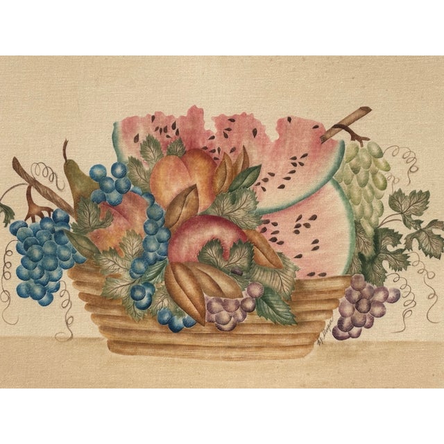 Colonial Cornucopia - Original 19th C. Still Life Fruit and Basket Painting on Fabric For Sale - Image 6 of 12