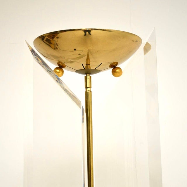 Mid-Century Modern Vintage Italian Brass and Acrylic Glass Floor Lamp, 1970s For Sale - Image 3 of 8