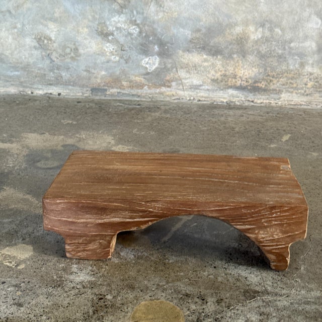 Brutalist Small Vintage Occasional Stool in Blond Teak, 2000s For Sale - Image 3 of 11
