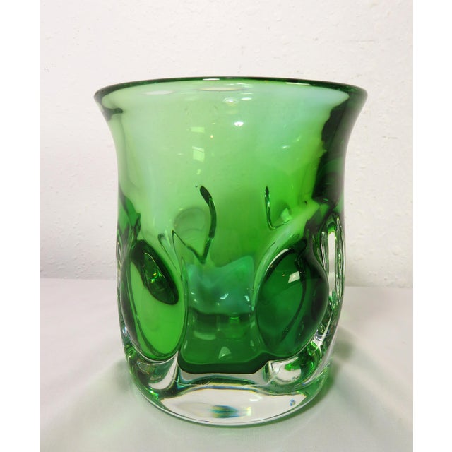Mid 20th Century Mid Century Kosta Boda Signed Goran Warff Art Glass Green Pinched Bubble Vase For Sale - Image 5 of 18