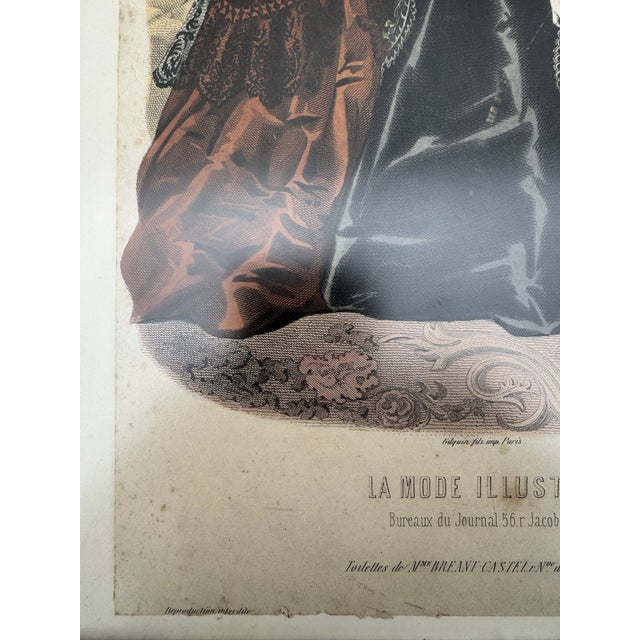 1869 Hand-Colored French Fashion Plate From La Mode Illustrée, Framed For Sale - Image 10 of 11