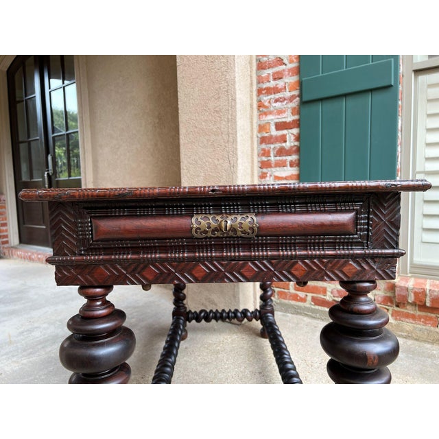Antique Portuguese Rosewood Library Writing Table Barley Twist Console C1790 For Sale - Image 11 of 18