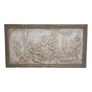 Framed Cherub Neoclassical Relief Stone Wall Plaque For Sale