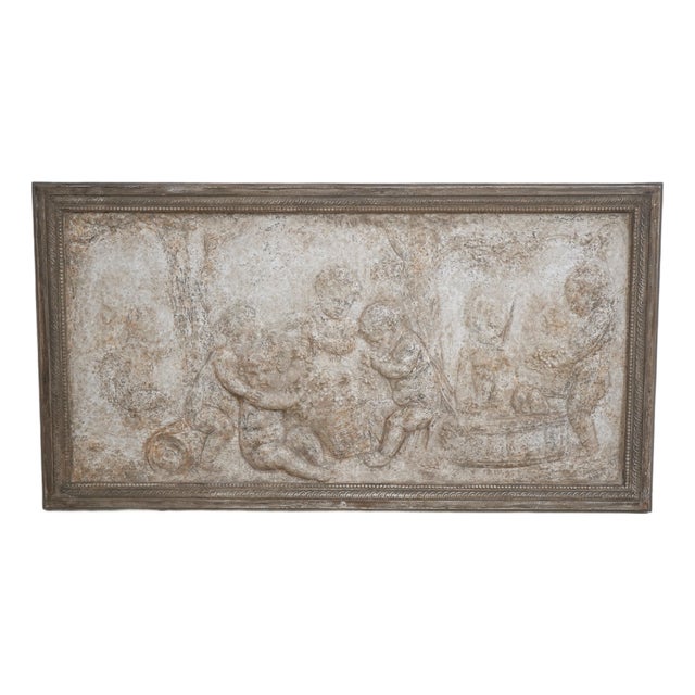 Framed Cherub Neoclassical Relief Stone Wall Plaque For Sale