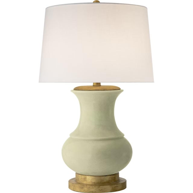 Transitional Chapman & Myers by Visual Comfort Signature Deauville Table Lamp in Celadon Crackle with Linen Shade For Sale - Image 3 of 3