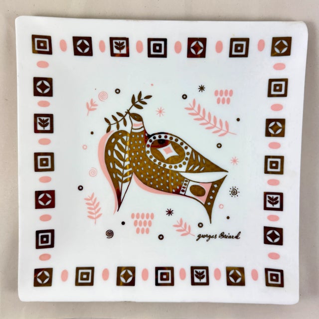 From the designer Georges Briard, and from the Peace Dove collection, a White Opal glass vide-poche tray, circa 1964....