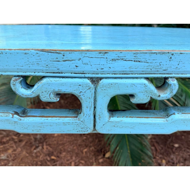 Chinese Distressed Turquoise Blue Console Table For Sale - Image 12 of 14