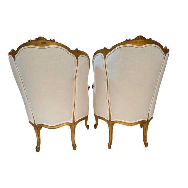 French Late 19th Century Pair Antique French Louis XV Style Bergère Chairs For Sale - Image 3 of 10