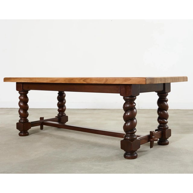 Early 20th Century Country English Walnut Farmhouse Barley Twist Dining Table For Sale - Image 5 of 18