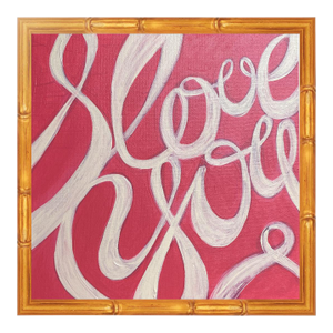 I Love You Calligraphy Painting – Original Romantic Red Wall Art – Hand Painted Love Script Art – Framed Canvas Artwork by Tatiana Duperault