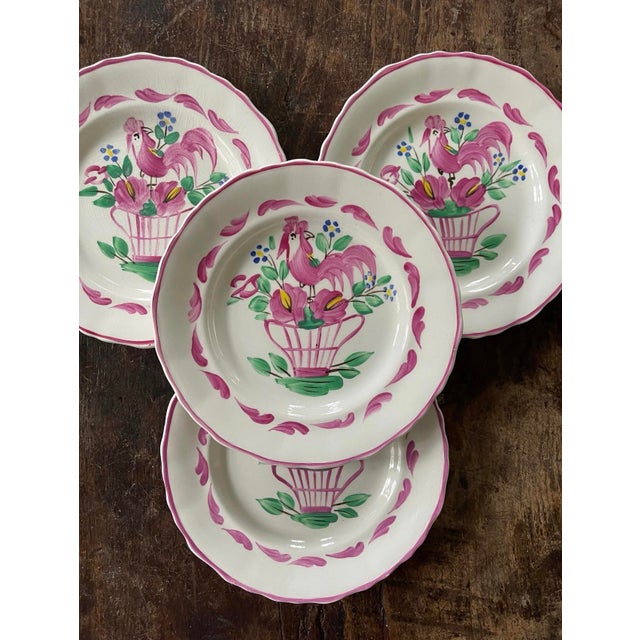 Ceramic Early 19th Century Set of Four (4) Pink English Chanticleer Fondeville England 6 3/8” Plates For Sale - Image 7 of 8
