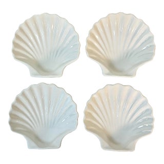1980s Vintage Neoclassical Coastal Portuguese Ceramic Shell Plate/Bowls - Set of 4. For Sale