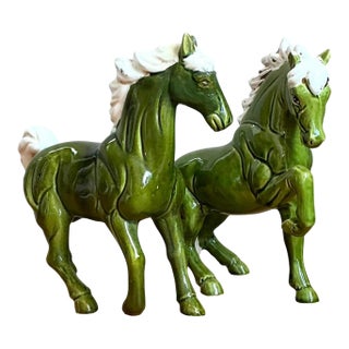 Vintage Green Ceramic Horse Figurines For Sale