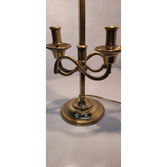 Vintage French Neoclassical Gold Brass Adjustable Tole Original Shade Candlestick Lamp For Sale - Image 4 of 10