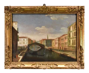 After Gabriele Bella, Venice, Ponte Delle Guglie, 1790, Oil on Canvas, Framed