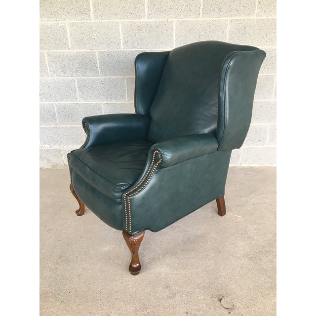 Lazy Boy Classics Wing Back Chippendale Style Dark Green Leather