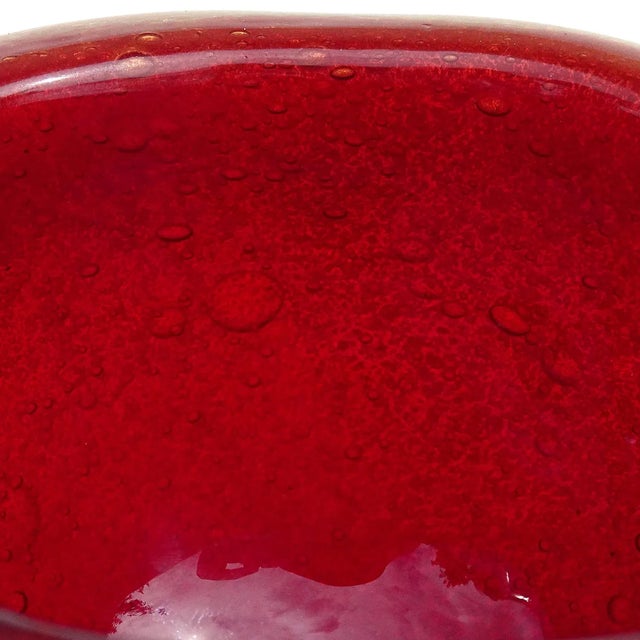 Mid 20th Century Vintage Seguso Vetri d'Arte Murano Flavio Poli 1939 Red Pulegoso Gold Flecks Italian Art Deco Glass Dish Bowl For Sale - Image 5 of 6