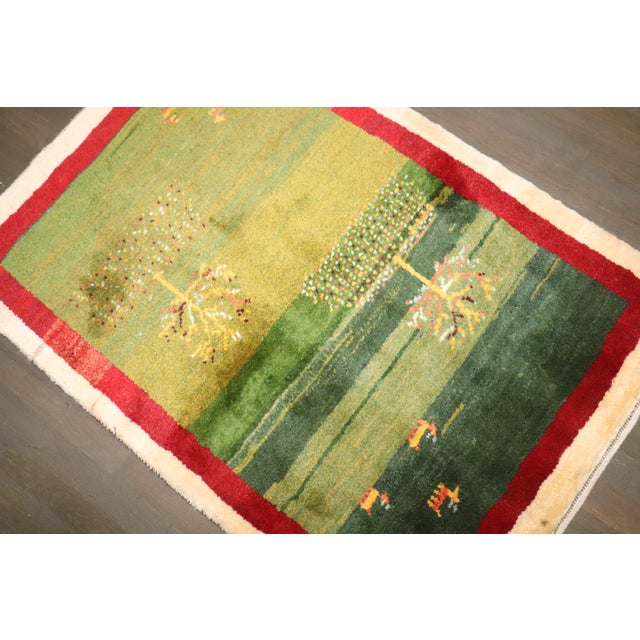 Contemporary Early 21st Century Bright Green Gabbeh Rug - 2'8" x 3'9" For Sale - Image 3 of 6
