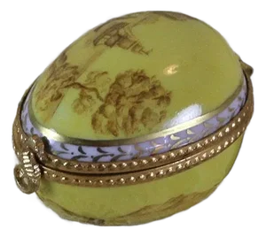 1990’s Vintage Collectors Easter Egg Box With Landscape Decoration on Yellow Fond