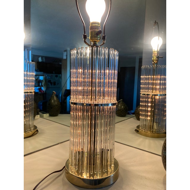 Brass 1970s Glass Rod Table Lamp in the Style of Sciolari For Sale - Image 8 of 9