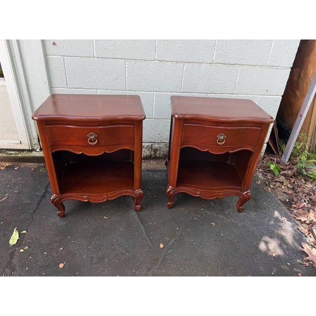 Brown Late 20th Century Pair of French Provincial 1 Drawer Nightstands For Sale - Image 8 of 18