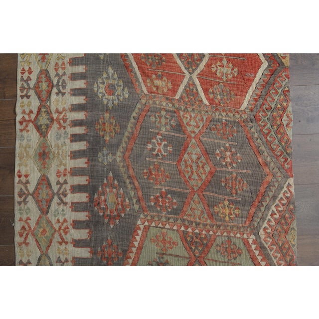 1970s Vintage Turkish Handmade Wool Cotton Brown Kilim Rug For Sale - Image 9 of 11
