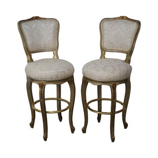 Gilt Frame Louis XV Counter Bar Stools - Pair For Sale