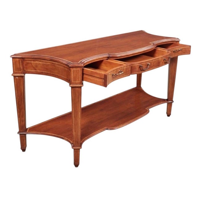 Neoclassical Style Mahogany Serpentine Console Table With String Inlay For Sale - Image 4 of 6