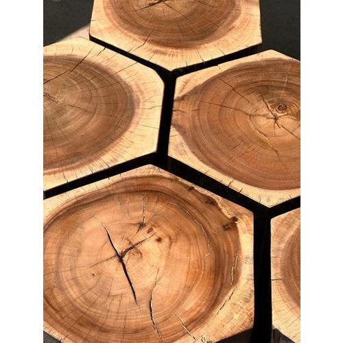 Contemporary Hexagonal Stools in Two-Tone Suar, Set of 5 For Sale - Image 3 of 18