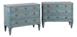 19th Century Swedish Gustavian Blue Painted Chest of Drawers, Pair
