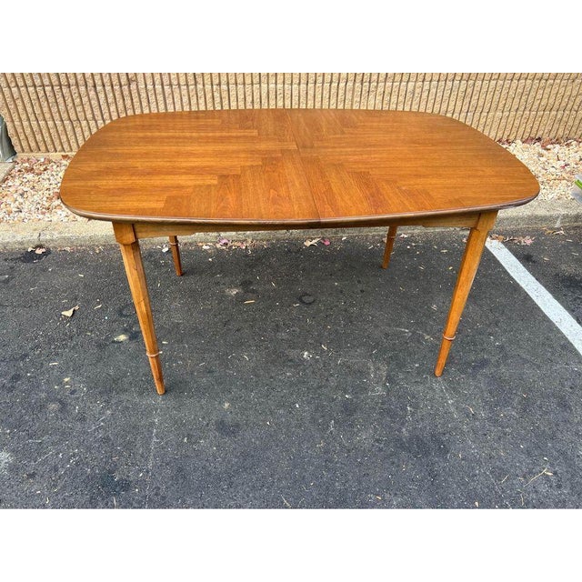 Mid Century Walnut Dining Table With Leaf and 4 High Ladder Back Dining Chairs. 1960s. For Sale - Image 9 of 12