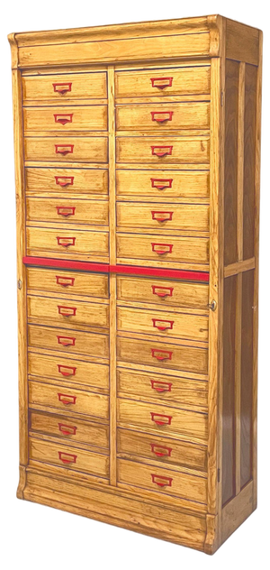 Mid-Century Modern Italian Office Filing Cabinet in Wood and Red Metal, 1940s