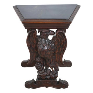 American Eagle Carved Walnut Marble Top Occasional Table For Sale