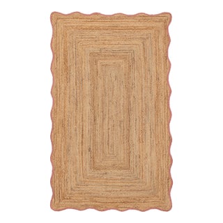 5x7Ft. Pink Wave Scallop Edge Jute Rug For Sale