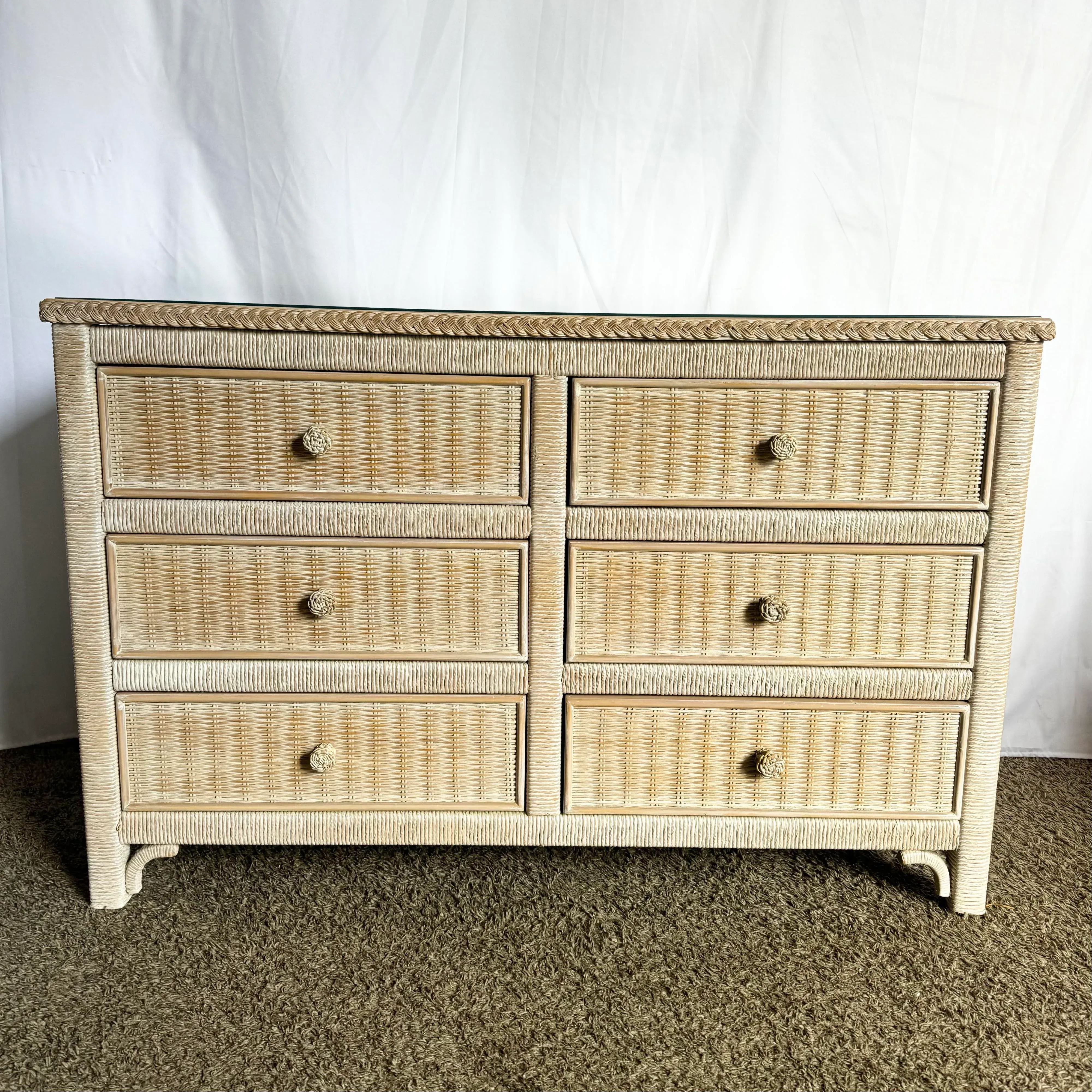 Coastal White Washed Henry Link Wicker Dresser by Lexington - 6