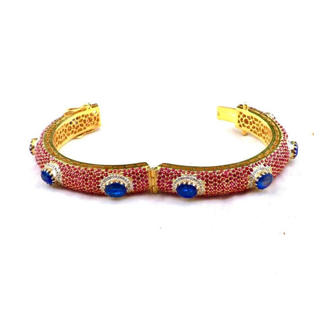 Bochic "Capri" Natural Ruby, Sapphire & Diamond Bangle Set In 18K Gold & Silver For Sale - Image 9 of 18