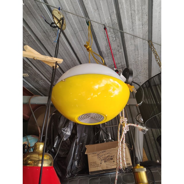 Custom Made 1980'sstyle Yellow and White Pendant Light For Sale - Image 4 of 6