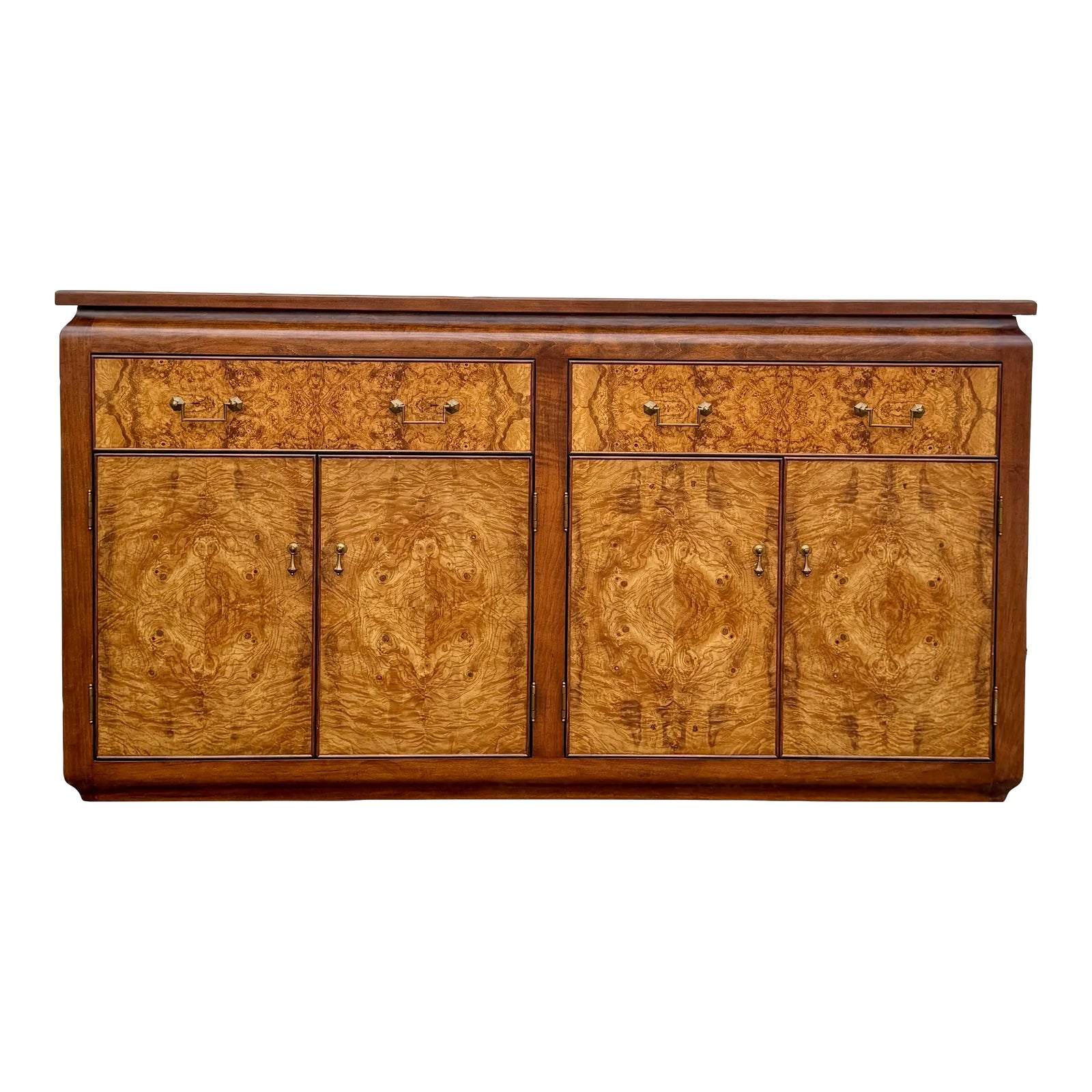Late 20th Century Burl Wood Credenza With Rosewood Trim and Brass