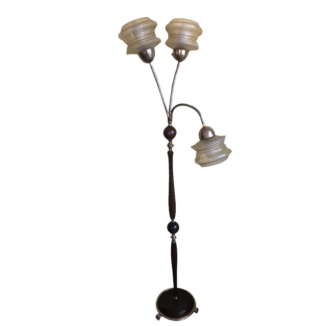 Three-Armed Floor Lamp with 3 Light Points Glass Lampshades, 1960s For Sale