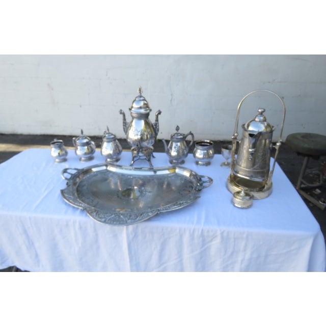 Late 20th Century Meriden Silver Plated Serving Tea Tray Set With Pairpoint Pitcher and Cup 4483b For Sale - Image 10 of 18