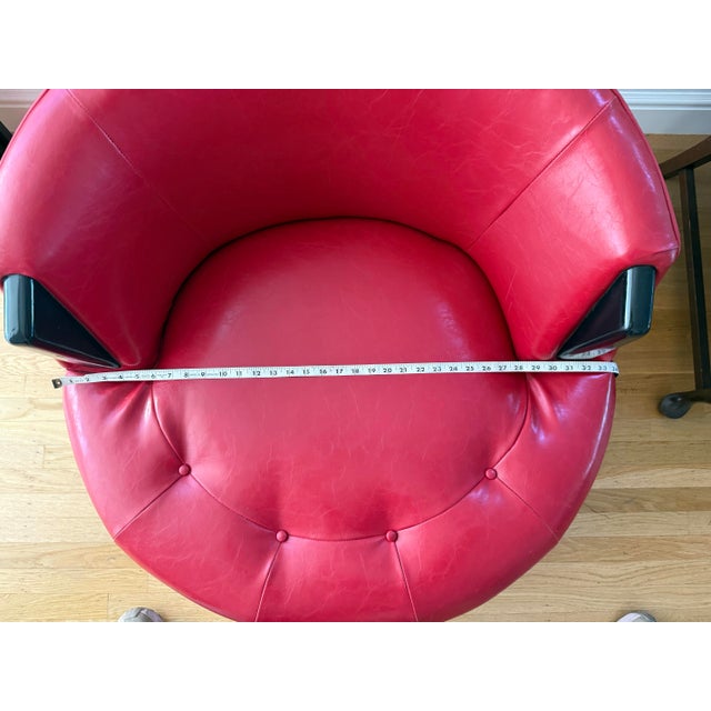 Mid-Century Modern 1960s Red MCM Round Lounge Chair Faux Leather For Sale - Image 3 of 7